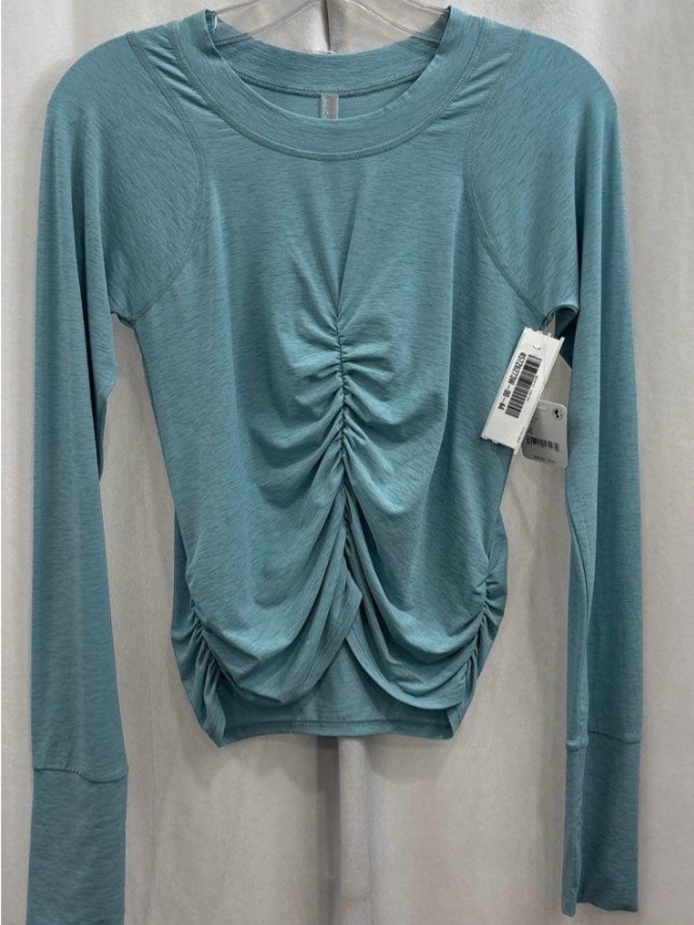 Free People Teal Blue Ruched Long-Sleeve Crop Top - Picture 5 of 10